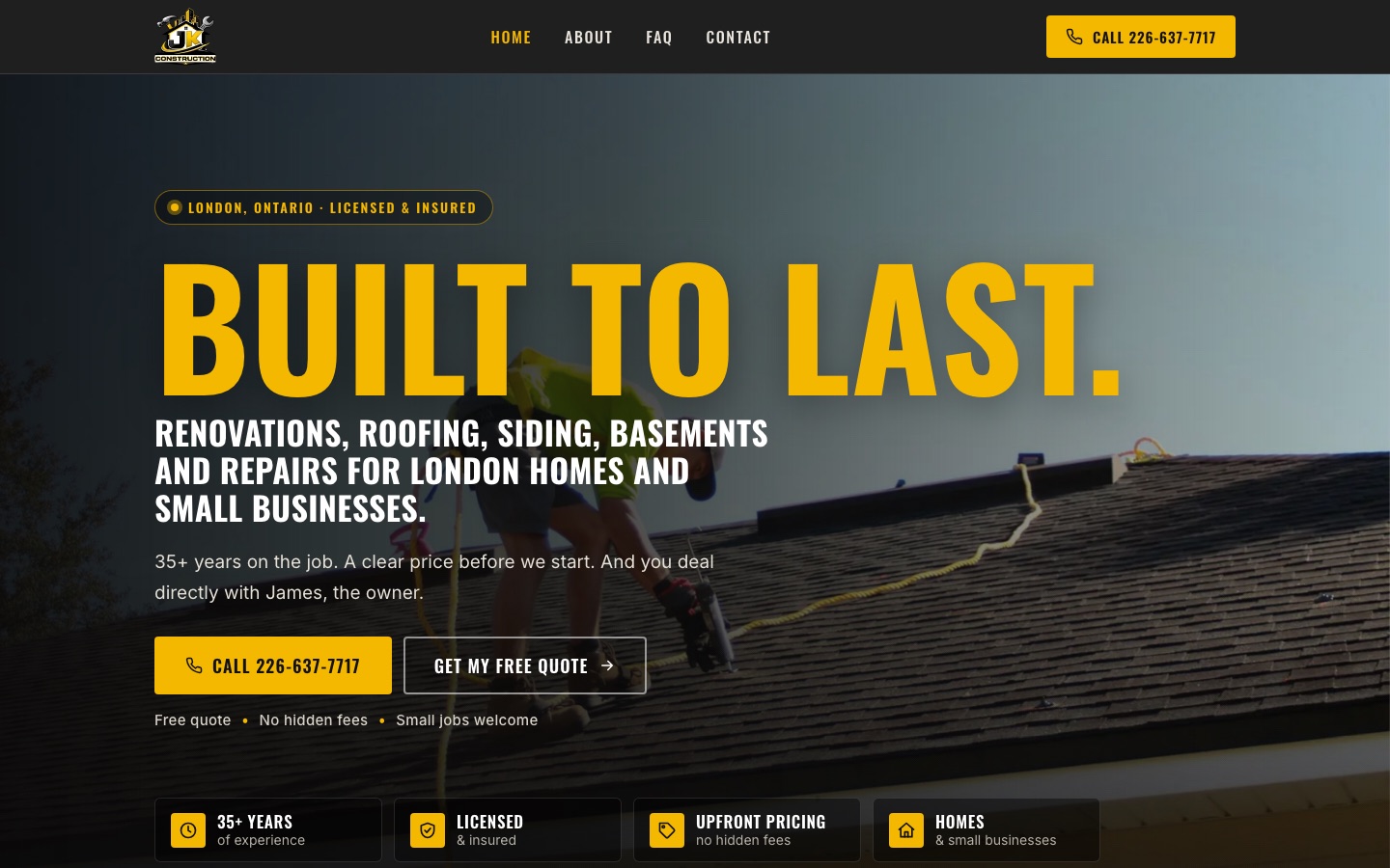 JK Construction website, built by SmartReach