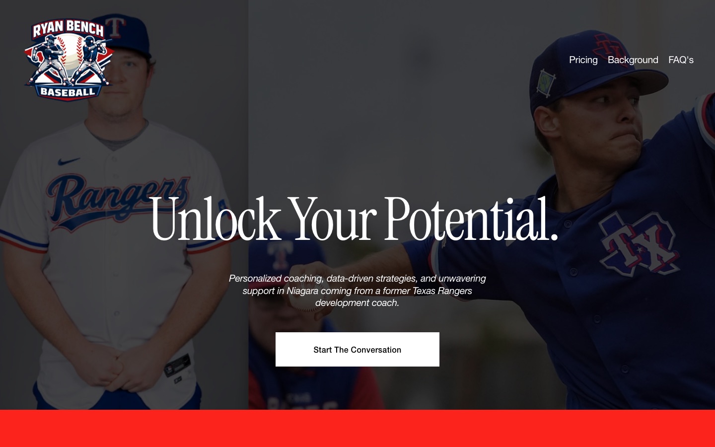 Ryan Bench Baseball website, built by SmartReach